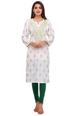 White Embroidered Cotton Chikankari Kurti 1