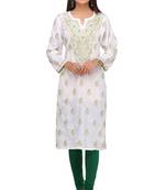 White Embroidered Cotton Chikankari Kurti