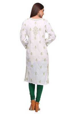 White Embroidered Cotton Chikankari Kurti 2