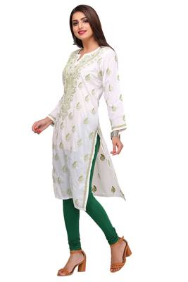 White Embroidered Cotton Chikankari Kurti 3