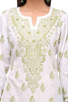 White Embroidered Cotton Chikankari Kurti 4