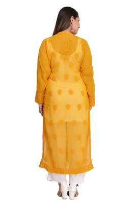 Mustard Embroidered Georgette Chikankari Kurti  3