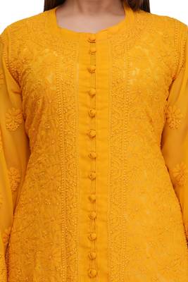 Mustard Embroidered Georgette Chikankari Kurti  5