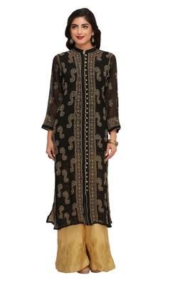 Black Embroidered Georgette Chikankari Kurti 1