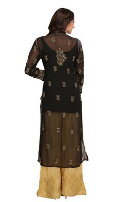 Black Embroidered Georgette Chikankari Kurti 2