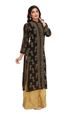 Black Embroidered Georgette Chikankari Kurti 3