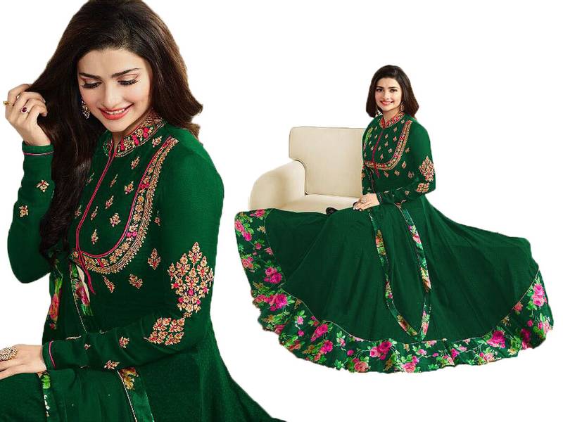 Green diamond work faux georgette salwar