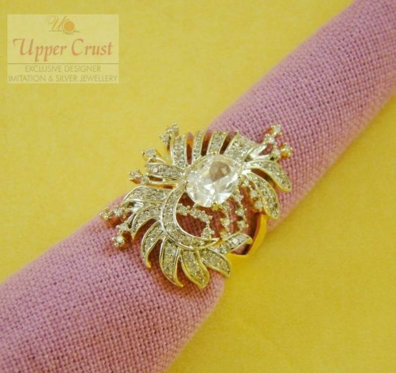 CZ Paisley Shape Cocktail Ring Size-6 