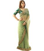Green embroidered net saree with blouse