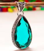 Blue tourmaline vintage style gemstone 925 silver jewelry pendant 2.34"