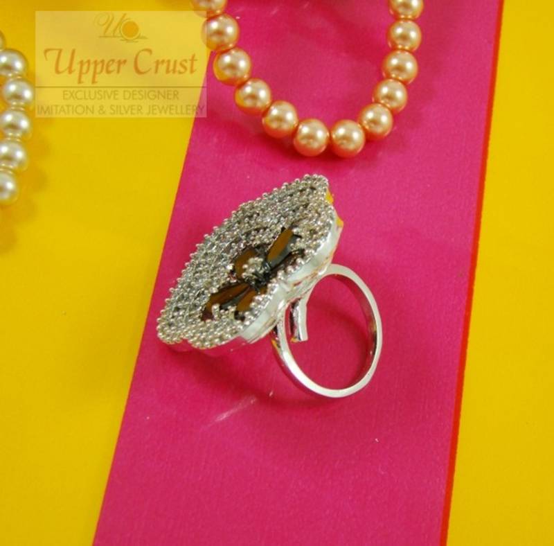 Huge Flower Black Onyx CZ Adjustable Cocktail Ring