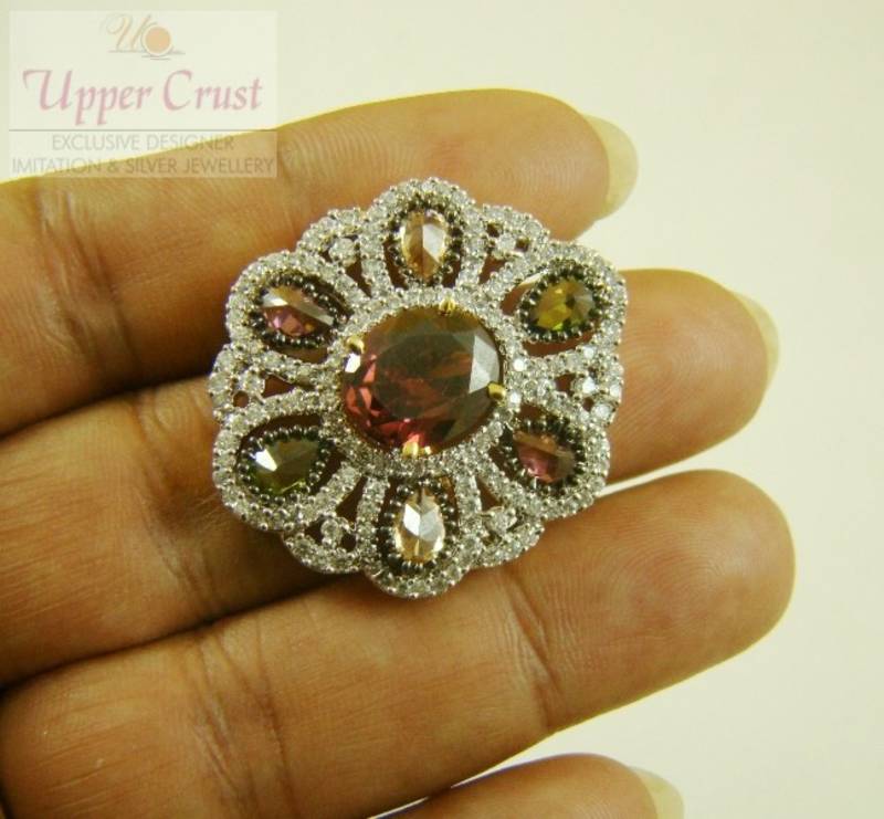 CZ Multi Gemstone Adjustable Cocktail Finger Ring