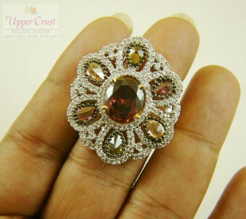 CZ Multi Gemstone Adjustable Cocktail Finger Ring