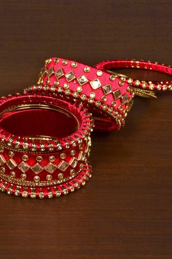Silk thread with Zircon Stone worked Bangle Set for Women