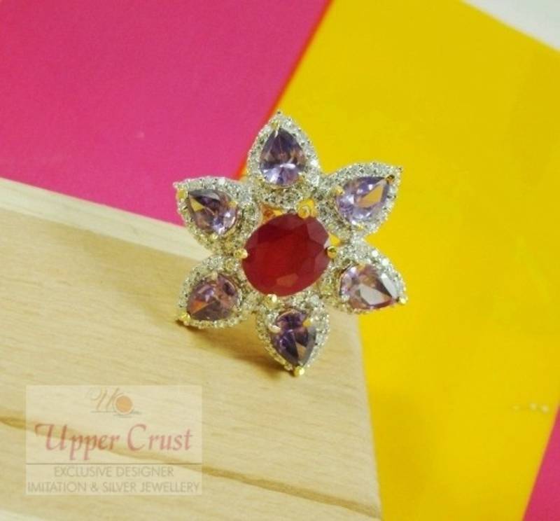 CZ Ruby Amethyst Adjustable Cocktail Ring