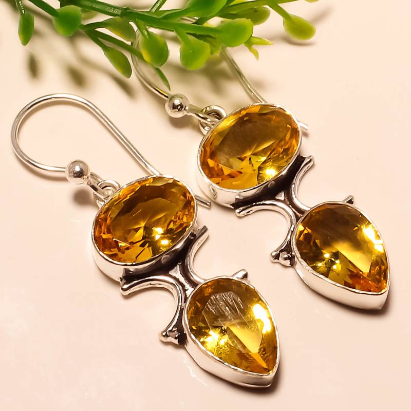 Yellow citrine gemstone 925 sterling silver jewelry earring 1.95