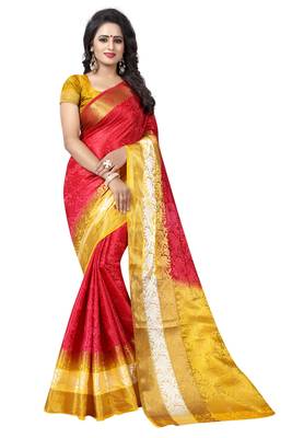 Red woven art silk saree with blouse 1