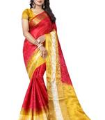 Red woven art silk saree with blouse