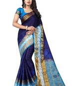 Blue hand woven cotton silk saree with blouse