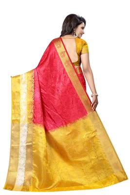 Red woven art silk saree with blouse 3