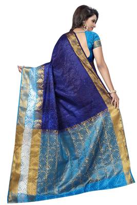Blue hand woven cotton silk saree with blouse 3