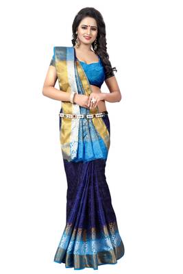 Blue hand woven cotton silk saree with blouse 4