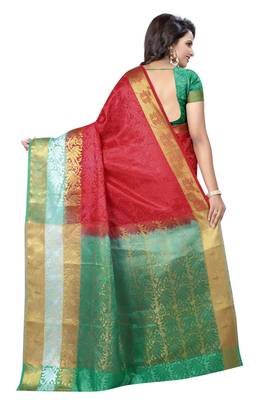 Red hand woven cotton silk saree with blouse 3