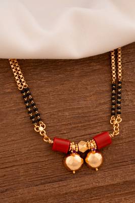 Golden and black beads mangalsutra LONG with double vati tali one gram gold 1
