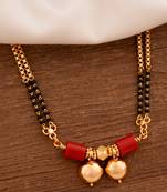 Golden and black beads mangalsutra LONG with double vati tali one gram gold