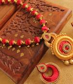 Awesome Designer Silk Thread Red Gold Necklace Set