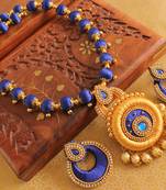 Awesome Designer Silk Thread Blue Gold Necklace Set 