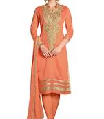 Orange Embroidered Chanderi Salwar With Dupatta