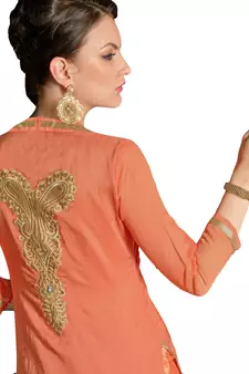 Orange Embroidered Chanderi Salwar With Dupatta