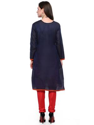 Blue Embroidered Chanderi Salwar With Dupatta 2