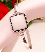 Mother of pearl cuff gemstone 925 sterling silver bracelet adjustable