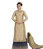 Beige embroidered art silk semi stitched salwar with dupatta