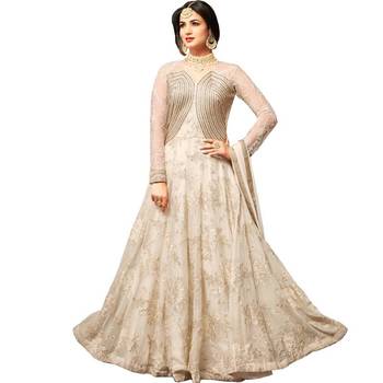 Off White Hand Woven Georgette Anarkali Suit 2