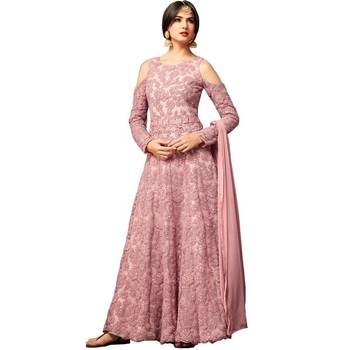 Pink Hand Woven Net Salwar With Dupatta 1