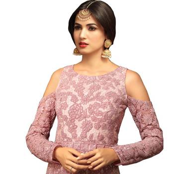 Pink Hand Woven Net Salwar With Dupatta 3