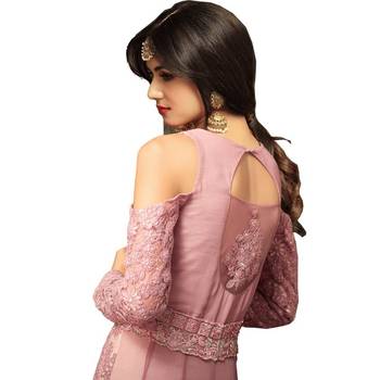 Pink Hand Woven Net Salwar With Dupatta 4