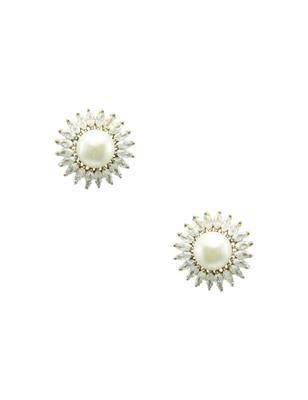 Pearl white cz ad american diamond stud earrings jewellery for women 1