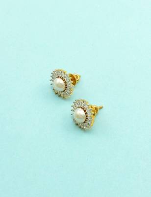 Pearl white cz ad american diamond stud earrings jewellery for women 5
