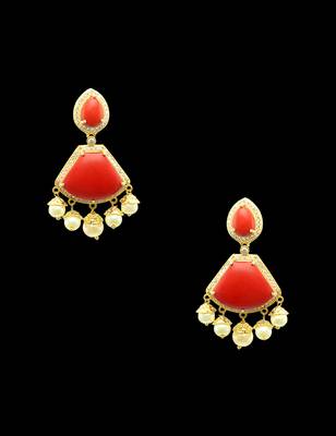 Orange cz ad american diamond dangle and drop earrings jewellery for women 3