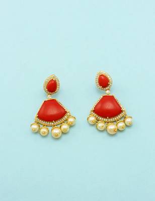 Orange cz ad american diamond dangle and drop earrings jewellery for women 5