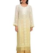 Lemon Embroidered Georgette Chikankari Kurti 