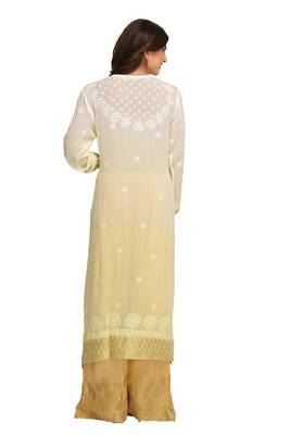 Lemon Embroidered Georgette Chikankari Kurti  2