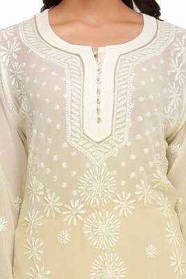 Lemon Embroidered Georgette Chikankari Kurti  4