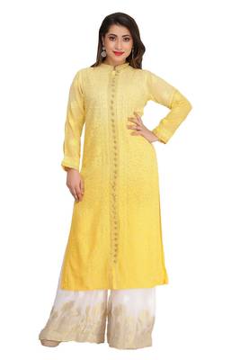 Yellow Embroidered Georgette Chikankari Kurti 1