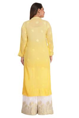 Yellow Embroidered Georgette Chikankari Kurti 2