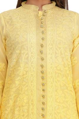 Yellow Embroidered Georgette Chikankari Kurti 4